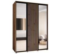 ABIKSMEBLE Lanko 2 Armario de Tres Puertas Correderas con Espejo, Barra, Estantes - Armario de Almacenamiento Moderno para Dormitorio, Sala de Estar - 235,2x170x60 cm - Artisan Negro Artisan