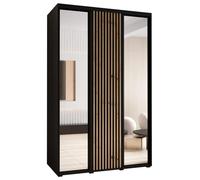 ABIKSMEBLE Lanko 2 Armario de Tres Puertas Correderas con Espejo, Barra, Estantes - Armario de Almacenamiento Moderno para Dormitorio, Sala de Estar - 235,2x160x60 cm - Negro Negro Artisan