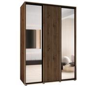 ABIKSMEBLE Lanko 2 Armario de Tres Puertas Correderas con Espejo, Barra, Estantes - Armario de Almacenamiento Moderno para Dormitorio, Sala de Estar - 235,2x180x60 cm - Artisan Artisan Negro