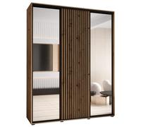 ABIKSMEBLE Lanko 2 Armario de Tres Puertas Correderas con Espejo, Barra, Estantes - Armario de Almacenamiento Moderno para Dormitorio, Sala de Estar - 235,2x190x45 cm - Artisan Artisan Negro