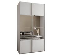 ABIKSMEBLE Lux 4 Armario de 2 Puertas Correderas con Elegante Espejo en el Centro del Frente - Cierre Silencioso - Sistema HETTICH Topline L - 245,5x140x64cm - Blanco, Blanco, Plata