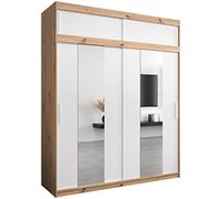 ABIKSMEBLE Pole 200 Armario de Dormitorios con Tres Puertas Correderas - Armario de Almacenamiento Moderno con Espejo, Perchero y Estantes - 200x240x62 cm - Craftsman + Blanco Mate con Extensión