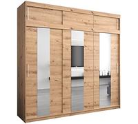 ABIKSMEBLE Pole 250 Armario de Dormitorios con Tres Puertas Correderas - Armario de Almacenamiento Moderno con Espejo, Perchero y Estantes - 250x240x62 cm - Craftsman con Extensión