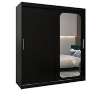 ABIKSMEBLE Promo 2 180 Armario de Dormitorios con Dos Puertas Correderas - Armario de Almacenamiento Moderno con Espejo, Perchero y Estantes - 180x200x62 cm - Negro Mate