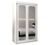 ABIKSMEBLE Promo 3 120 Armario de Dos Puertas correderas para Dormitorio, Armario de Almacenamiento Moderno con Espejo, Barra y estantes - 120 x 200 x 62 cm (Largo x Alto x Profundidad) - Blanco Mate