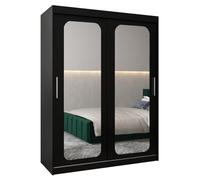 ABIKSMEBLE Promo 3 150 Armario 2 Puertas Correderas para Dormitorio - Armario Moderno con Espejo, Barra y Estantes - 150x200x62 cm (Ancho x Alto x Fondo) - Negro Mate