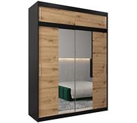 ABIKSMEBLE Tokyo 1 180 Armario de Dormitorios con Tres Puertas Correderas - Armario de Almacenamiento Moderno con Espejo, Perchero y Estantes - 180x240x62 cm - Negro Mate + Craftsman con Extensión