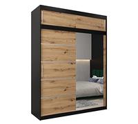 ABIKSMEBLE Verona 2 180 Armario de Dormitorios con Dos Puertas Correderas - Armario de Almacenamiento Moderno con Espejo, Perchero y Estantes - 180x240x62 cm - Negro Mate + Craftsman con Extensión