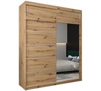 ABIKSMEBLE Verona 2 200 Armario de Dormitorios con Dos Puertas Correderas - Armario de Almacenamiento Moderno con Espejo, Perchero y Estantes - 200x240x62 cm - Craftsman con Extensión