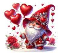 Abillyn Kit de bordado de punto de cruz, gnomo y globo de corazón estampado con patrón impreso (gnomo 1)