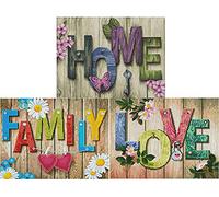 Abillyn - Kit de bordado de punto de cruz, letrero de madera con texto en inglés "Home and Love and Family", paquete de 3 unidades con estampado impreso (Home & Love & Family 3 unidades)