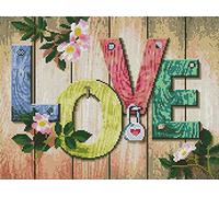 Abillyn - Kit de bordado de punto de cruz, letrero de madera con texto en inglés "Love and Flowers", estampado de flores y patrones impresos (amor)