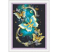 Abillyn - Kit de punto de cruz bordado de mariposa azul y dorada sobre vid estampado con patrón impreso (mariposa 2)