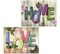 Abillyn - Kit de punto de cruz de madera con texto Home and Love (2 unidades)