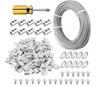 Abimars Cuerda de alambre de acero inoxidable de 2 mm, 100 m, con bucle de crimpado de aluminio, alambre para colgar cuadros con revestimiento de vinilo 304, núcleo de 7 x 7 hilos para tendedero,