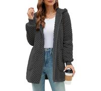 ABINGOO Chaqueta Felpa Peluche con Capucha Mujer Abrigo de Inviernero Forro Polar Teddy Cárdigan Abrigado Suave con Cremallera y Bolsillos Sudadera(Gris,L)