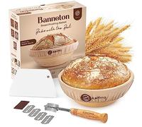 ABIOTO Banneton - Juego de cestas a prueba de pan, un kit completo que incluye cesta de brotform de 10 pulgadas, hoja de pan, raspador de masa y forro de lino, sin olor y sin astillas, perfecto para