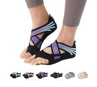 ABIRAM Calcetines de yoga sin dedos antideslizantes y correas, para pilates, barra, ballet, bikram, entrenamiento para mujeres