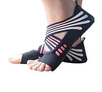 ABIRAM Calcetines de yoga sin dedos antideslizantes y correas, para pilates, barra, ballet, bikram, entrenamiento para mujeres