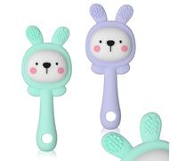 ABirdon Mordedor Bebe,2 Pack de Mordedor de Silicona con Sonajero,Juguete para la Dentición, Estimulación Sensorial y Masticación para Bebés de 0 a 3 Años