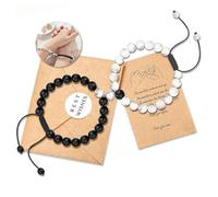 ABISIN Pulseras a juego, regalos para parejas, 2 piezas de cuentas de piedra natural, pulsera ajustable para hombre, novio, marido, prometido, alma gemela, novia, esposa, relación a larga distancia