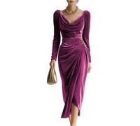 Abito Da Festa In Velluto Da Donna, Alla Moda, con Colletto a Strati, Pieghettato e Aderente XXL