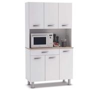 Abitti Mueble Auxiliar Cocina, Armario Cocina, Alacena Cocina Buffet 6 Puertas Blanco y Roble Acacia 101x185 cm