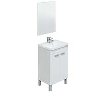 Abitti Mueble de Baño Camelia Estilo Contemporáneo en Color Blanco con 2 Puertas y Espejo 50x80x40 cm (Lavabo Cerámico)