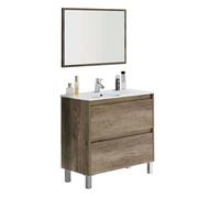 Abitti Mueble de Baño Zenda Estilo Natural en Color Roble Nordik con Espejo y 2 Cajones 80x80x45 cm (Lavabo Cerámico)