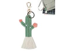 Abitzon 1 llavero tejido de cactus, colgante de cuerda de algodón, colgante de cactus con llavero, llavero de cactus, para mujeres y niñas, bolsas decorativas, verde, 15.5cm