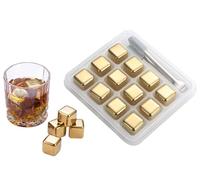 Abiyou 12Piezas Cubitos de Hielo de Acero Inoxidable Dorado,Cubitos de Hielo para Whisky,Cubos de Hielo Reutilizable,Cubitos de Hielo de Metal Reutilizables,para Whisky,Vodka(Oro)