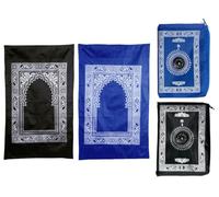 Abiyou 2PCS Alfombra de Oración Musulmana,Alfombra de Oración Plegable Portátil,Mini Alfombra de Rezo,Alfombra de Oración de Viaje Islámico con Brújula,por Musulmanes,Ramadán,Eid al-Fitr (Azul,Negro)