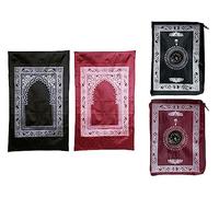 Abiyou 2PCS Alfombra de Oración Musulmana,Alfombra de Oración Plegable Portátil,Mini Alfombra de Rezo,Alfombra de Oración de Viaje Islámico con Brújula,por Musulmanes,Ramadán,Eid al-Fitr (Rojo,Negro)