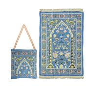 Abiyou Alfombra de Oración Musulmana, Alfombra de Oración Islámica con Bolsa de Almacenamiento, Alfombra de Rezo, Estera Islámica de Oración, Soft Islámica Prayer Rug, para Ramadán (Azul)