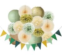 Abiyou Pompones de Papel Verde Salvia, 16 Piezas Pompones de Papel de Seda, Pompones Decorativos, Pompones Decorativos para Fiestas, Flores de Papèl Dècorativos Verde, para Boda, Cumpleaños,Compromiso