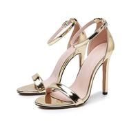ABJGHYUT Sandalias de tacón de aguja con correa en el tobillo para mujer, puntera abierta, tacones altos, fiesta de graduación, sandalias de tacón sexy,Oro,36