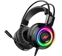 ABKONCORE CH60 Gaming Headset with True 7.1 Surround Sound for PC, PS4, Laptop, Bass Vibration, Noise Cancelling, Soft Earmuffs Headphones with Mic, LED Light, in-line Controller for FPS Games - Black
