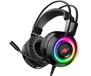 ABKONCORE CH60 Gaming Headset with True 7.1 Surround Sound for PC, PS4, Laptop, Bass Vibration, Noise Cancelling, Soft Earmuffs Headphones with Mic, LED Light, in-line Controller for FPS Games - Black