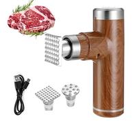 Ablandador de Carne Eléctrico, Martillo para Carne Recargable de 25W con 6 Niveles de Velocidad - Doble Cabezal de Acero Inoxidable 304 para Filetes, Ternera, Cerdo & Pollo Brown
