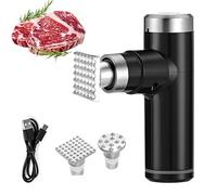 Ablandador de Carne Eléctrico, Martillo para Carne Recargable de 25W con 6 Niveles de Velocidad - Doble Cabezal de Acero Inoxidable 304 para Filetes, Ternera, Cerdo & Pollo Black