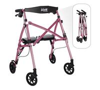 Able Life Space Saver Rollator Micro, Andador para Ancianos de 4 Ruedas, Para Personas Mayores de Baja Estatura, Plegable con Asiento, Rosa Real