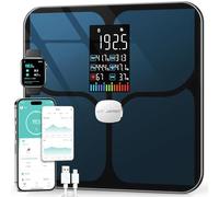 ABLEGRID Báscula de baño digital recargable para peso corporal, báscula inteligente con 22 métricas, incluyendo grasa corporal, IMC, masa muscular, frecuencia cardíaca, modo bebé, pantalla a color