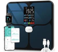 ABLEGRID Báscula de baño inteligente para peso corporal y grasa, recargable | Báscula digital de composición corporal, grasa corporal de 22 métricas, IMC, masa muscular, frecuencia cardíaca, modo bebé