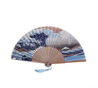 Ableholy Abanico de seda de mano, diseño plegable para despedidas de soltera y gallinas, herramienta de enfriamiento de estilo japonés, 38 x 21 cm (B)