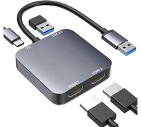 ABLEWE Adaptador USB 3.0 a Dual HDMI con Puerto USB 3.0, HDMI a USB, Audio y vídeo, Cable convertidor de gráficos para Ordenador portátil, Monitor de Escritorio, TV, Compatible con Mac OS, Windows