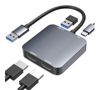 ABLEWE Adaptador USB 3.0 a Dual HDMI con puerto USB 3.0, HDMI a USB, audio y vídeo, cable convertidor de gráficos para ordenador portátil, monitor de escritorio, TV, compatible con Mac OS, Windows