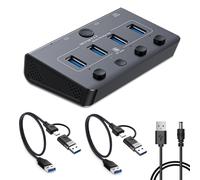 Abligogo - Interruptor concentrador USB 3.0, 2 computadoras comparten 4 puertos USB 3.0, divisor de concentrador USB para laptop, PC, Mac, PS4 con 2 cables trenzados de doble cabeza (5 pies),