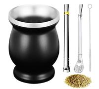 ABM&Y Yerba Mate - Juego de taza y bombilla, kit de taza de té de calabaza con 2 pajitas y cepillo de limpieza, cómodo viaje, acero inoxidable, doble pared, antiquemaduras, fácil de limpiar (negro A)