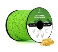 Abma Cord 50M Cuerda de Tienda Campaña Reflectante 5mm con 10 Pcs Tensores Ajustador - MAX. 400kg - Reflectante Neón Verde