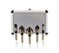 ABN - Juego de 5 brocas SAE para avellanar, 82 grados, vástago de 1/4 pulgadas, 5 flautas, metal, madera, caucho, plástico